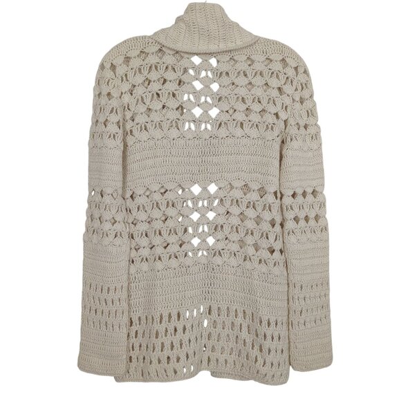 KUNA Cardigan Ivory Alpaca Sweater Women M Open Knit Crochet Boho Peru - Picture 2 of 15